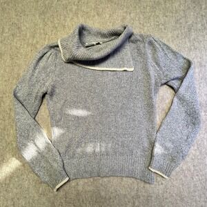 Vintage Parrinello Womens Grey Silk Angora Sweater‎ Asymmetrical Collar Size L